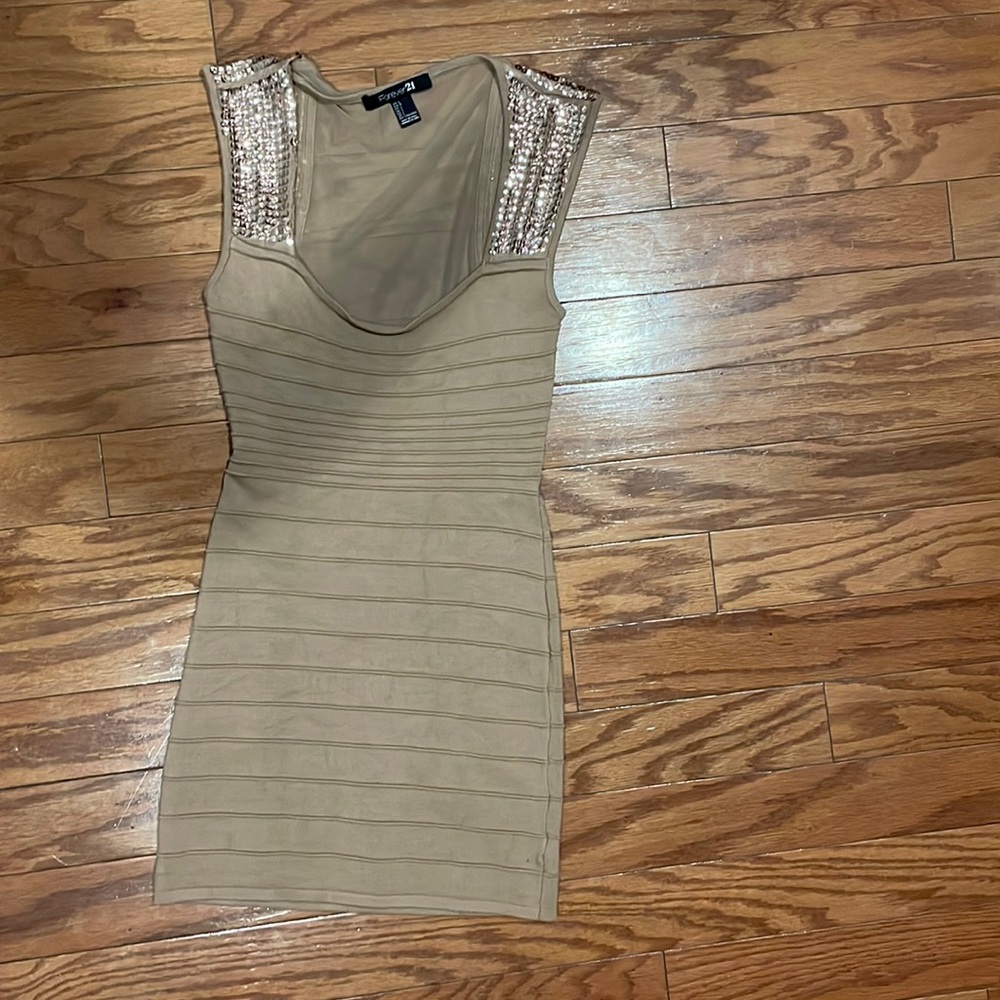 Large sexy short beige dress size L
